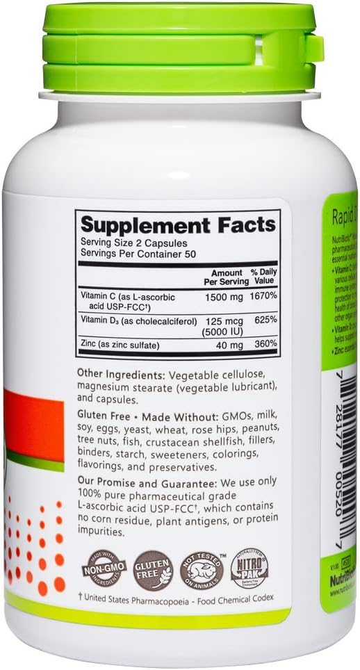 NutriBiotic – Vitamin C + Vitamin D3 &amp Zinc 100 Capsules | Potent Comprehensive Immune Support | Essential &amp Antioxidant Daily Supplement | Gluten &amp GMO Free (Pack of 2)