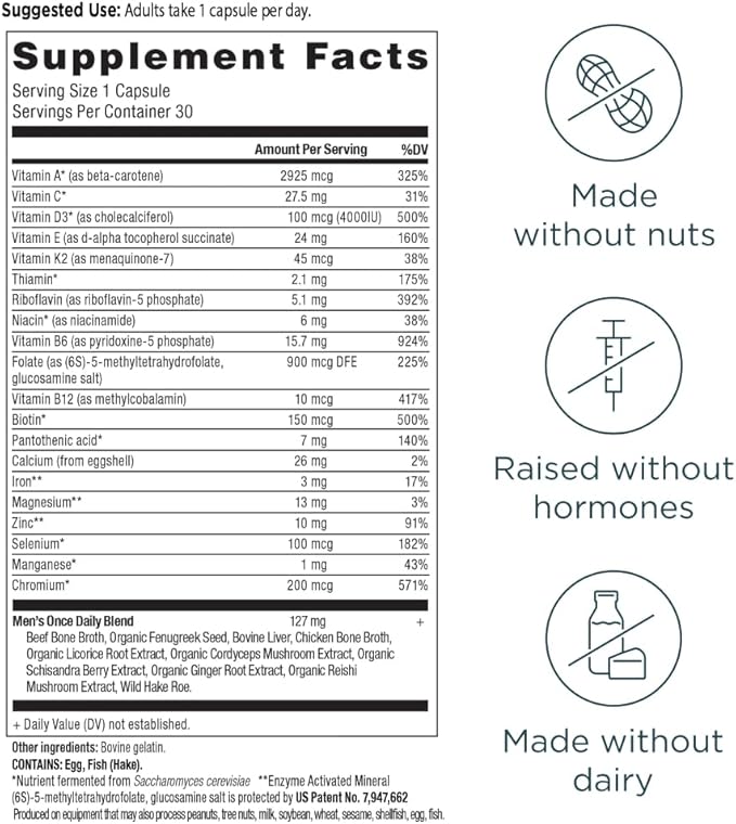 Ancient Nutrition Multivitamin for Men Multi Men's Once Daily Vitamin Supplement Methylated Vitamin A B K2 Magnesium Supports Immune System 30 Ct
