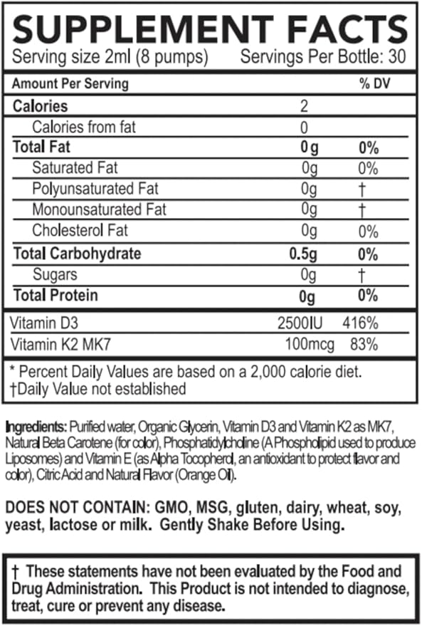 PURALITY HEALTH Vitamin D3 with K2 Liquid Supplement Vegan Micelle Liposomal Enhanced Absorption Non-GMO 30 Day Supply