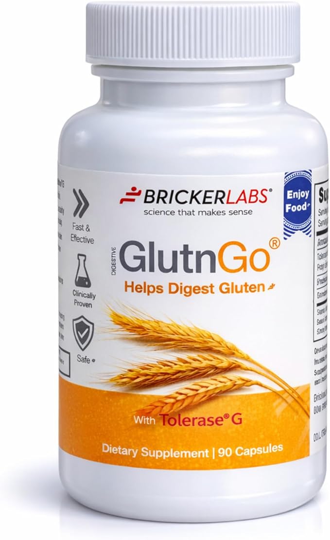 Bricker Labs GlutnGo Gluten Digestive Enzyme with Tolerase G 100mg – Supports Gluten Digestion &amp Digestive Comfort 90 Capsules