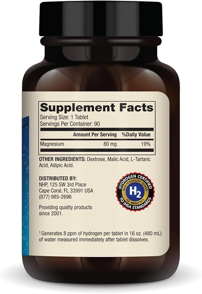 Dr. Mercola H2 Molecular Hydrogen - Supports Healthy Aging Cellular Energy &amp Brain Health - with Elemental Magnesium - GMO-Free Gluten-Free &amp Soy-Free - 90 Tablets (90 Servings)