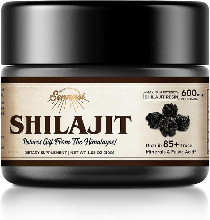 Sennasi Shilajit Pure Himalayan Organic Shilajit Resin - 600mg Maximum Potency Natural Organic Shilajit Resin with 85+ Trace Minerals &amp Fulvic Acid for EnergyImmune Support30 Grams (1 Pack)