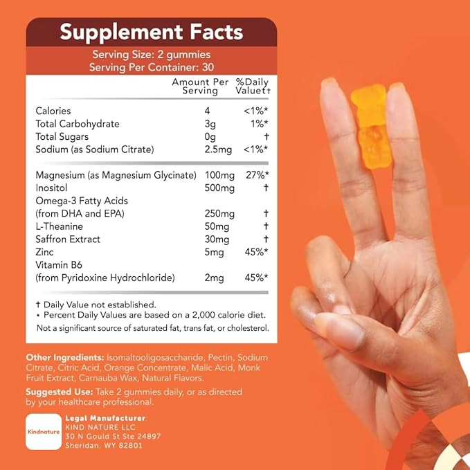 GOJOY NATURALS Kids Focus Gummies – Saffron Magnesium Glycinate L-Theanine &amp Inositol Supplement for Kids &amp Teens – Focus Attention &amp Calm – Vegan Sugar-Free Non-GMO