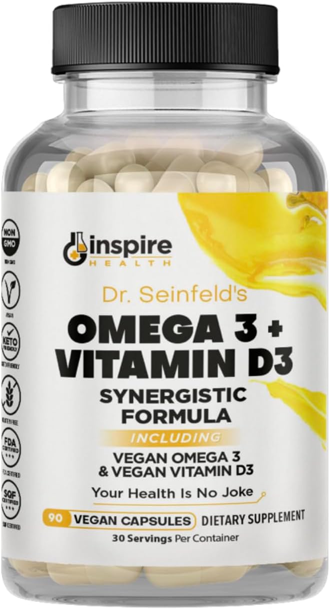 Dr. Seinfeld Vegan Algae Omega 3 and Vitamin D3 Supplement for Men and Women 90Ct