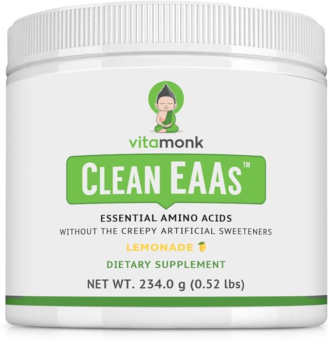 VitaMonk Clean EAA - EAAs with No Artificial Sweeteners for Pre-Workout Energy and Recovery - Max Bioavailable EAA Powder with 9 Essential Amino Acids - Natural Lemonade Flavor