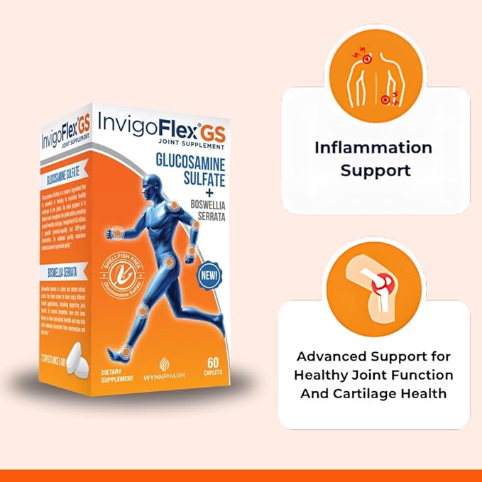 INVIGOFLEX Glucosamine Sulfate (Shellfish Free Sodium Free &amp Vegetarian Safe) Non GMO Gluten Free - with Boswellia Serrata - Premium Joint Supplement GS - 3 Pack