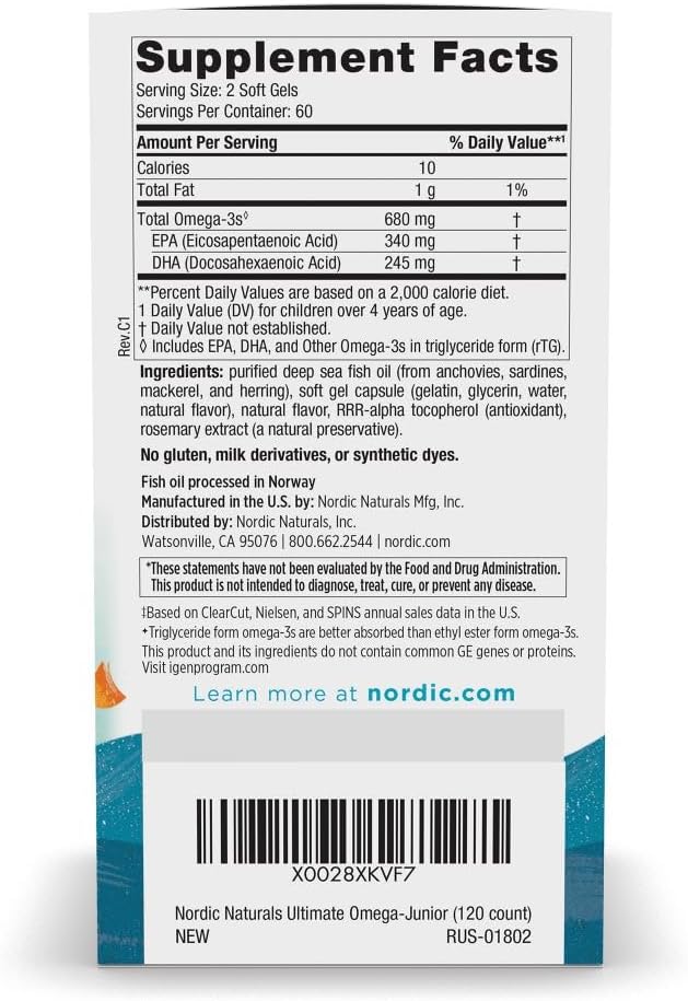 Nordic Naturals Ultimate Omega Jr. Strawberry - 120 Mini Soft Gels - 680 Total Omega-3s with EPA &amp DHA - Brain Health Mood Learning - Non-GMO - 60 Servings