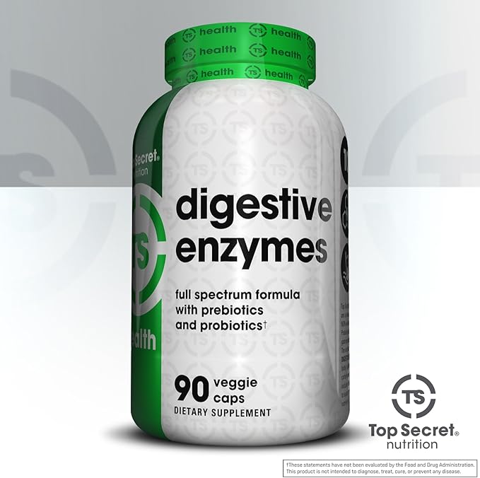 Top Secret Nutrition Digestive Enzymes | Full Spectrum Prebiotics &amp Probiotics | 10 Enzymes | for Gut Health Bloating &amp Nutrient Absorption | 90 Capsules