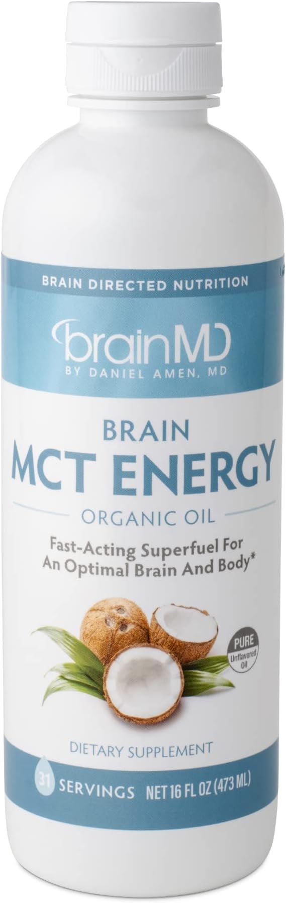 BRAINMD Dr Amen Brain MCT Energy - 16 fl oz - Energy Support for Brain &amp Body - Improves Focus &amp Satiety - Clean &amp Fast Acting - Gluten Free - 31 Servings