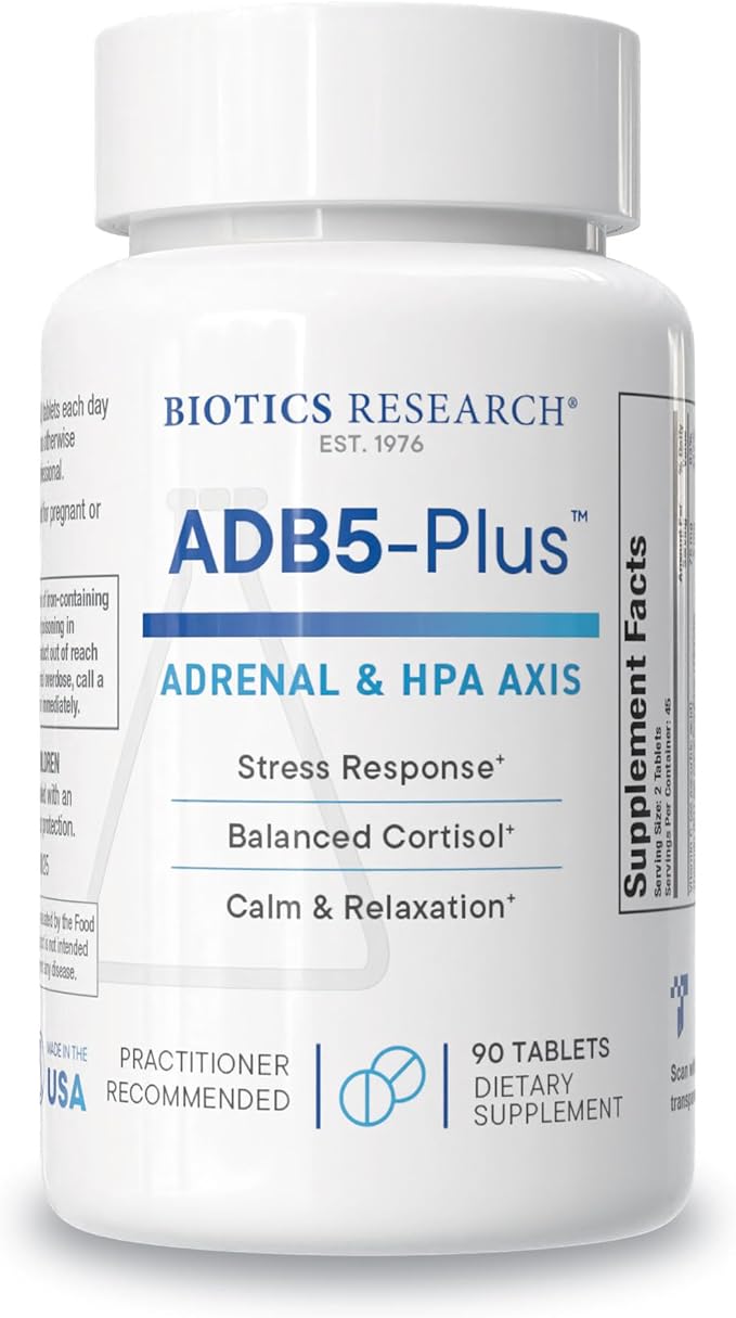 BIOTICS RESEARCH ADB5-Plus Support Healthy Adrenal Gland Function Support Cortisol Levels Positive Response to Stress Healthy Energy Levels 90 Tablets