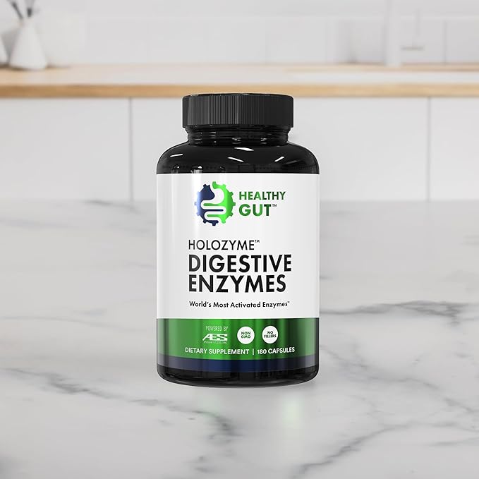 Healthy Gut HoloZyme Max Strength Digestive Enzymes | FODMAP-Friendly Formula Prevents Bloating Gas &amp Indigestion w/Protease Amylase Lipase Lactase and More | 90 Servings