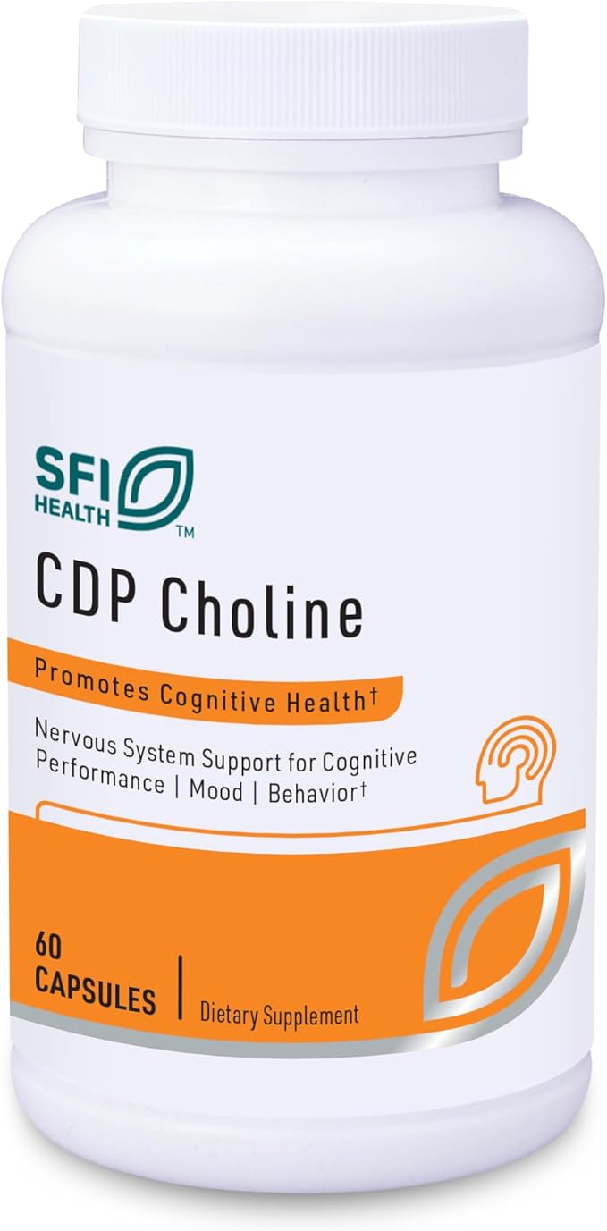 Klaire Labs SFI Health CDP Choline 250mg - Soy-Free Choline Supplements - Cognizin Citicoline to Help Support Memory Focus &amp Attention - Bioavailable Active Form Hypoallergenic (60 Capsules)
