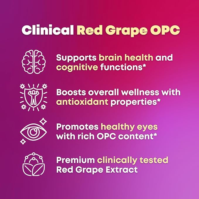 Resveratrol Complex Supplement with Clinically Tested Cognigrape Red Grape Extract OPC Proanthocyanidins - Antioxidant &amp Brain Health Support - 90 Veggie Capsules Non-GMO Gluten-Free Vegan