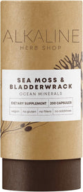 Alkaline Herb Shop Sea Moss &amp Bladderwrack Supplement 200 Capsules - Wildcrafted Vegetable Capsules for Cardiovascular Thyroid Hair Skin &amp Nail Support