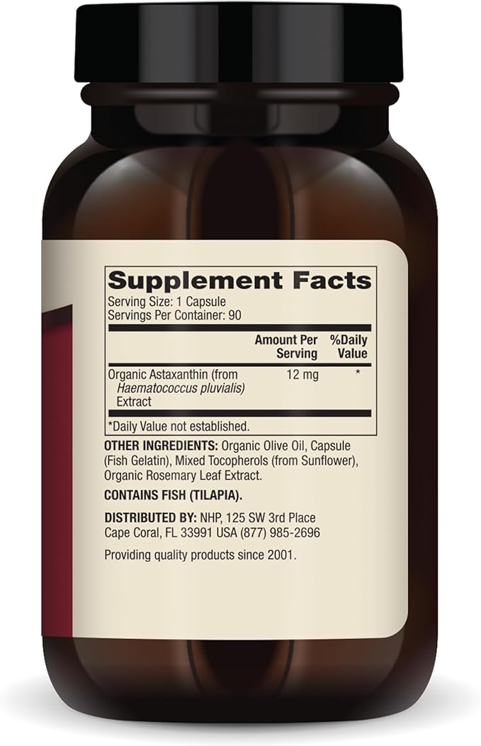 Dr. Mercola Organic Astaxanthin - 12 mg Astaxanthin - Powerful Antioxidant Support - Organic Microalgae Extract - Non-GMO Gluten-Free &amp Soy-Free - 90 Capsules (90 Servings)