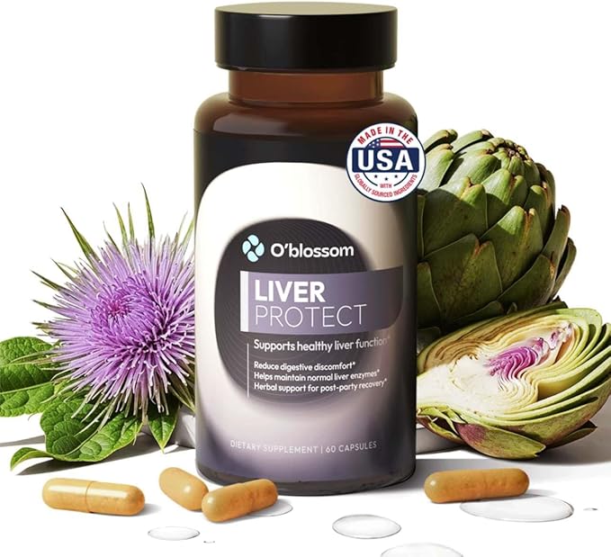 O'blossom Liver Protect Liver Cleanse Drops with Milk Thistle - Clinically Studied for Rapid Relief - Supports Post-Party Recovery &amp Heavy Meal Digestion - 60 Capsules