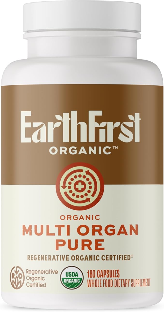 Multi Organ Pure – Regenerative Organic Certified Grass-Fed Organ Blend – Liver Heart &amp Kidney for Energy Detox &amp Metabolic Support – with AB22 Probiotic – 180 Capsules