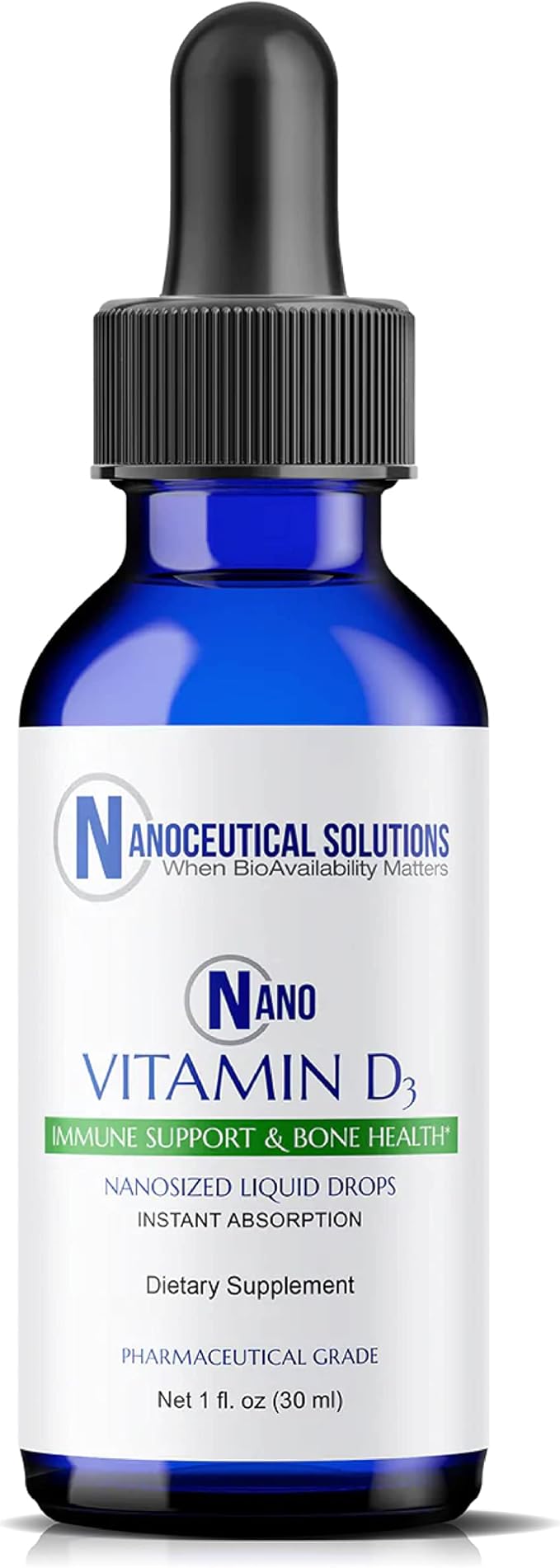 NANO VITAMIN D3 Nanosized liquid drops RAPID ABSORPTION 5000 IU potent formulation Strengthens bone &amp muscle supports healthy heart. 30 ml bottle 1 month supply.