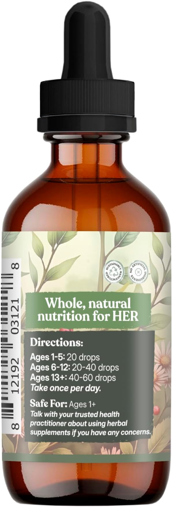 Earthley Wellness Nourish Her Naturally Liquid Botanical Multivitamin for Women with Raspberry Leaf Dandelion Leaf Alfalfa and Nettles Supports Energy Gut Health and Wellness (4oz Nourish Her)