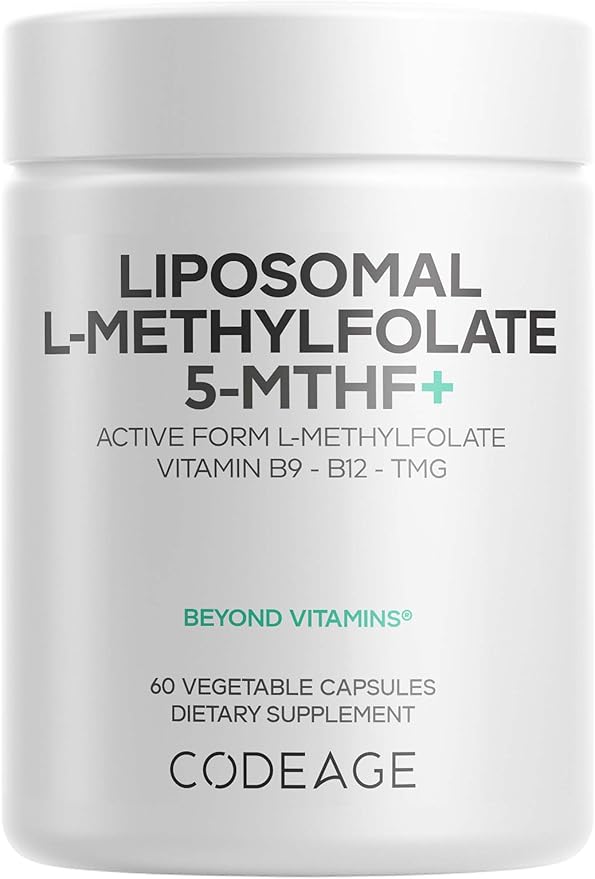 Codeage Liposomal L-Methylfolate 5-MTHF+ - Active Vitamin B9 Methylcobalamin B12 Betaine TMG B6-2-Month Supply Multivitamins - Liposomal Delivery - Bioavailable B-Vitamin Complex - 60 Capsules