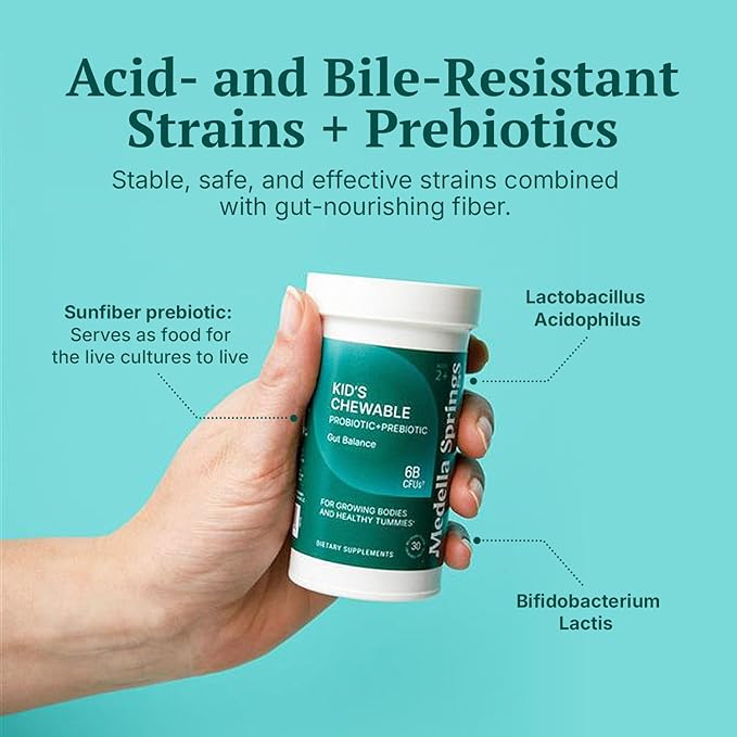 Probiotics for Kids + Prebiotics to Support Digestive Health - 6 Billion+ CFUs of Kids Prebiotic and Probiotic to Help Support Immunity &amp Digestion - Made in the USA 30 Probiotic Chewables