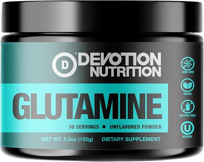 Devotion Nutrition Pure L-Glutamine Powder – 5 g per Serving 30 Servings Unflavored Amino Acid Supplement for Recovery Gut &amp Immune Support – Vegan Gluten-Free Non-GMO Kosher Made in USA