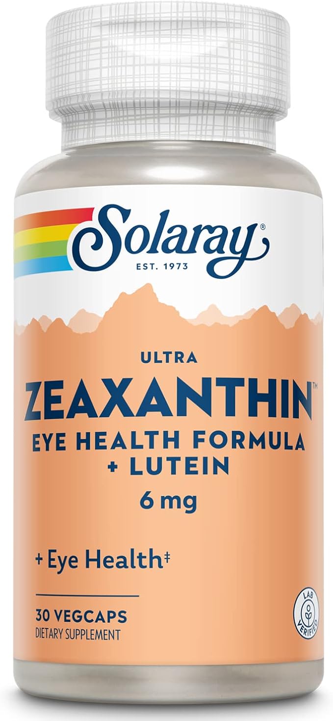 SOLARAY Zeaxanthin for Men &amp Women - Lutein and Zeaxanthin Supplement for Eyes Vision &amp Macular Health Support Formula Eye Vitamin Complex with Bilberry Vitamin C &amp Blueberry - 30 Veg