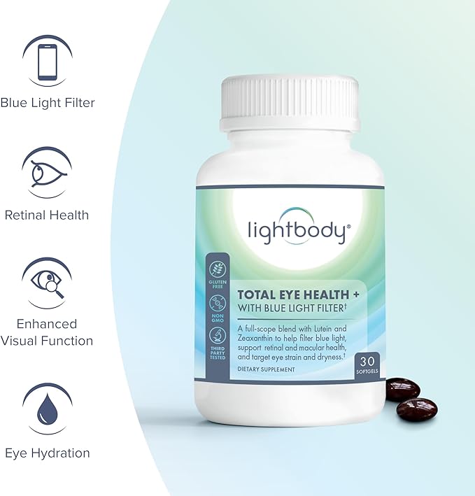 Lightbody Total Eye Health+ – Lutein and Zeaxanthin Eye Supplements with Plant Extracts for Visual Wellness &amp Daily Comfort – Non-GMO Eye Vitamins for Adults (30 Softgels)