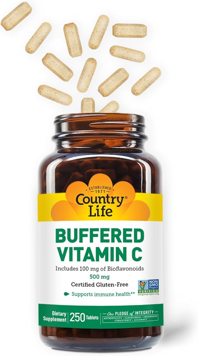 Country Life Vitamin C Buffered with Bioflavonoids 500mg 250 Tablets Certified Gluten Free Certified Vegan