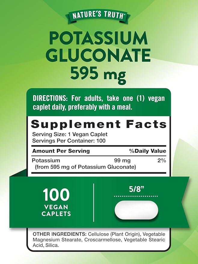 Nature's Truth Potassium Gluconate 595 mg Supplements 100 Count (Pack of 3)