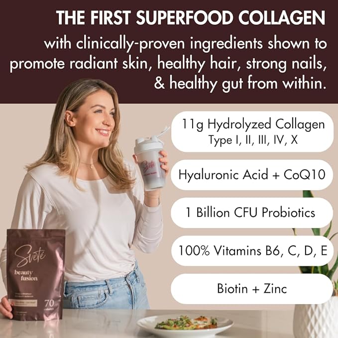 Hydrolyzed Multi Collagen for Women + Vitamins Biotin Hyaluronic Acid CoQ10 Probiotics Zinc | Keto Chocolate Protein Drink Powder (7 Travel Packs) Hair Skin Beauty Supplement by Svete