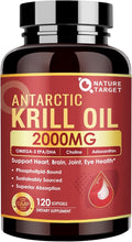 NATURE TARGET Krill Oil 2000 mg with Omega-3 EPA &amp DHA with Astaxanthin Supplement Choline - Supports Heart Brain Join Eye Health Non-GMO Gluten Free 120 Softgels (60 Servings)