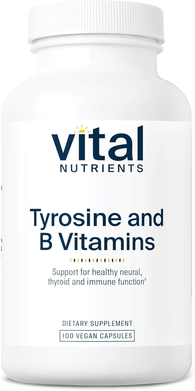 Vital Nutrients Tyrosine and B Vitamins - Thyroid Immune and Nerve Support Formula - Adrenal Support Complex - Gluten Dairy Soy Free - Non-GMO - 100 Capsules