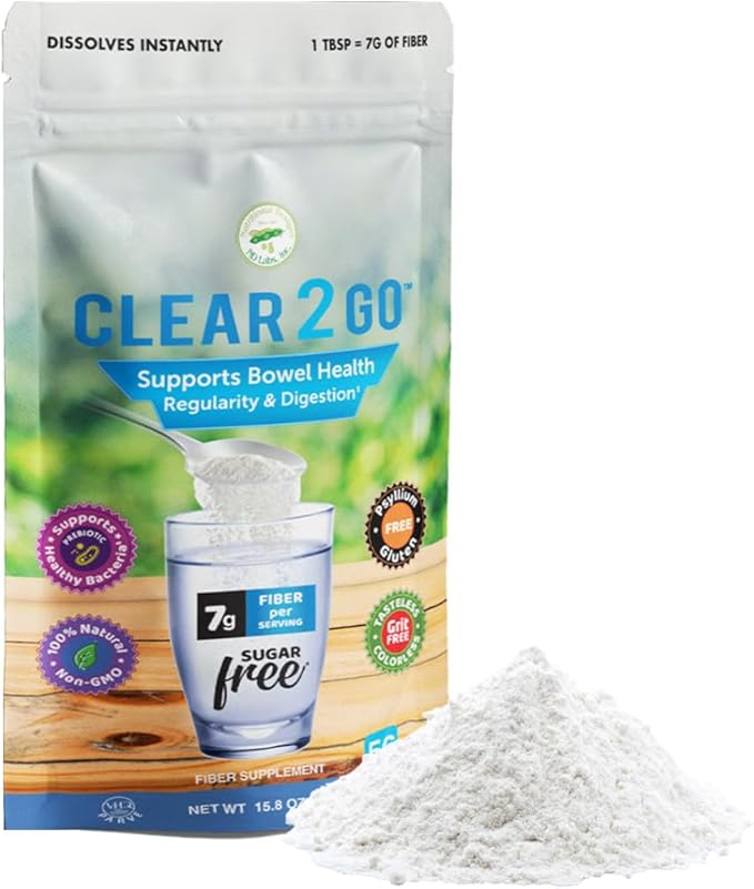 Nutritional Designs Prebiotic Fiber Supplement Powder - Inulin Soluble Fiber - All Natural Sugar &amp Gluten Free Dietary Fiber - Daily Fiber for Bowel Health Clear 2 Go - 15.8 Oz