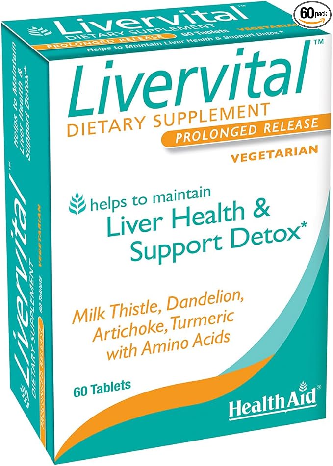 HealthAid LiverVital – Once-Daily Herbal Liver Support with Milk Thistle Dandelion Turmeric &amp Artichoke Plus Methionine Choline &amp Inositol | Vegetarian 60 Tablets