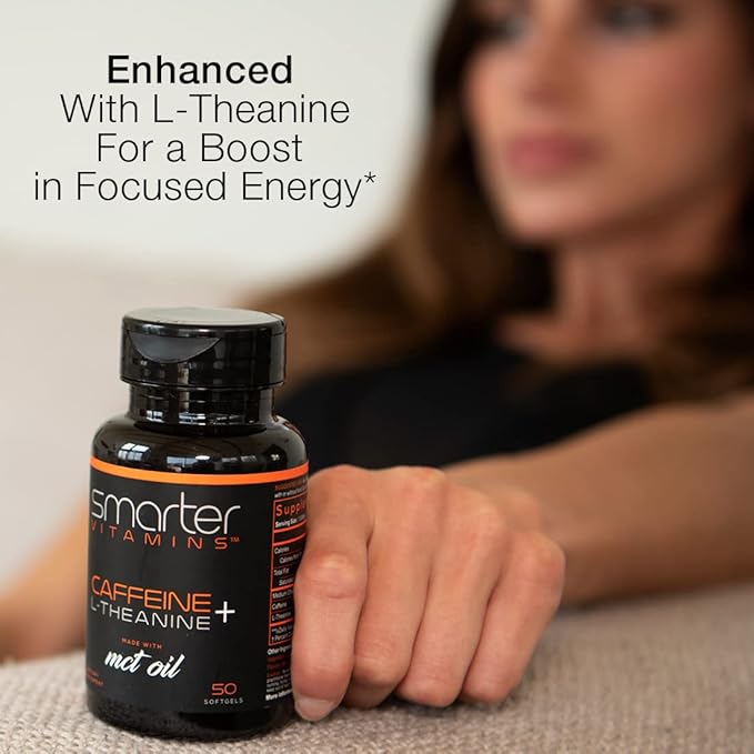 SmarterVitamins (3-Pack 200mg Caffeine Pills with 100mg L-Theanine + Coconut MCT Oil Energy and Focus Extended Release Capsule 150 Liquid Softgels