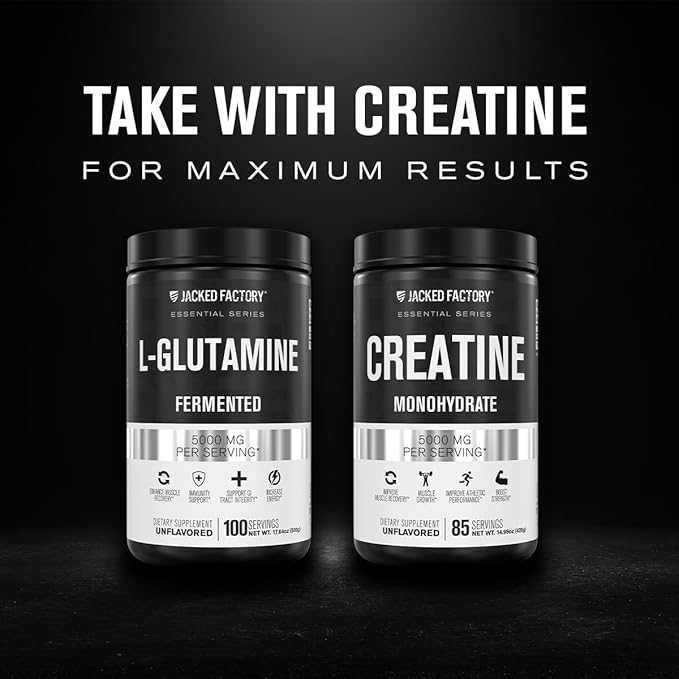 Jacked Factory Creatine Monohydrate Powder 425g 85 SV &amp L-Glutamine Supplement 500g 100 SV - No Artficial Fillers Unflavored