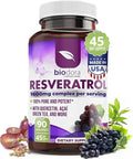 Resveratrol 1600mg - 90 Capsules | Trans-Resveratrol Antioxidant Supplement with Natural Green Tea Grape Seed Polyphenols &amp Quercetin Supports Digestive Heart Health Immune System Brain Funct