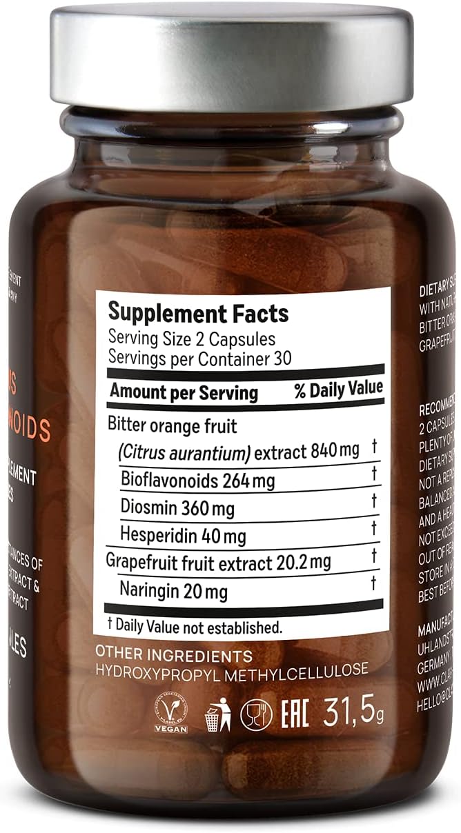 CLAV Citrus Bioflavonoids - Vegan Flavonoids Supplements Made from Bitter Orange and Grapefruit Extract - Antioxidant &amp Immune Support - 60 Capsules - Made in Germany