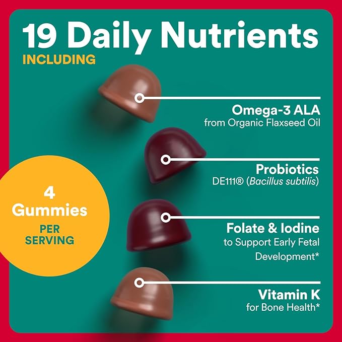 SmartyPants Organic Prenatal Vitamins for Women Multivitamin: Probiotics Biotin Methylfolate Omega3(ALA) VitaminD3C VitaminB12 B6 A K2 &amp ZincCholine (30 Day Supply) 120 Count (Pack of