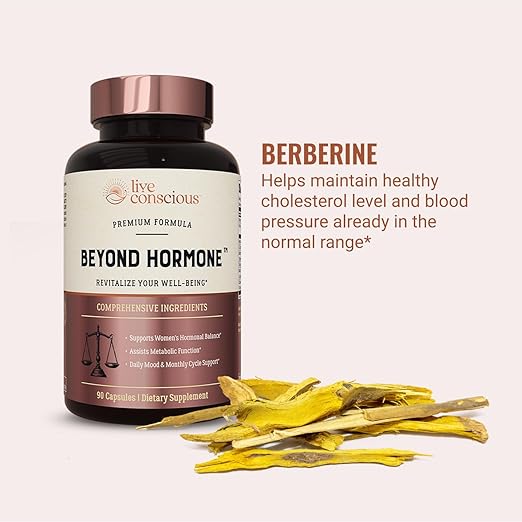 Live Conscious Beyond Hormone Daily Menopause &amp PMS Supplement - Metabolism Support &amp Healthy Estrogen Balance for Women - Berberine DIM Chaste Tree Berry Maca Root Myo &amp D-Chiro-Inosi