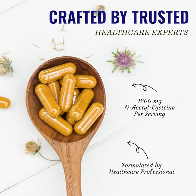 Vitamatic NAC Supplement N-Acetyl-L-Cysteine (NAC) with Milk Thistle 50:1 Extract - Supports Immune Respiratory Liver Health 1200 mg per Serving 120 Veg Capsules - 2 Pack