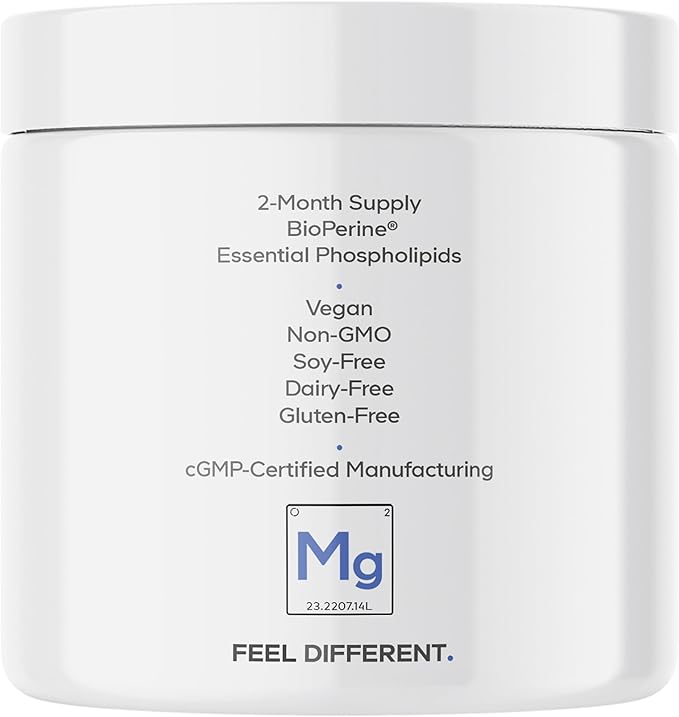 Codeage Liposomal Magnesium Glycinate Supplement 2-Month Supply Bisglycinate Magnesium Chelate Chelated Magnesium Mineral Pills BioPerine Black Pepper Vitamins Capsules Non-GMO Vegan 240 ct