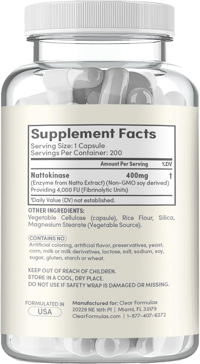 Nattokinase 4000 FU Enzyme Supplement - Double Strength Nattokinase Supplement from High Potency Non-GMO Gluten Free Natto Extract - 1 Capsule Serving - (200 Servings)
