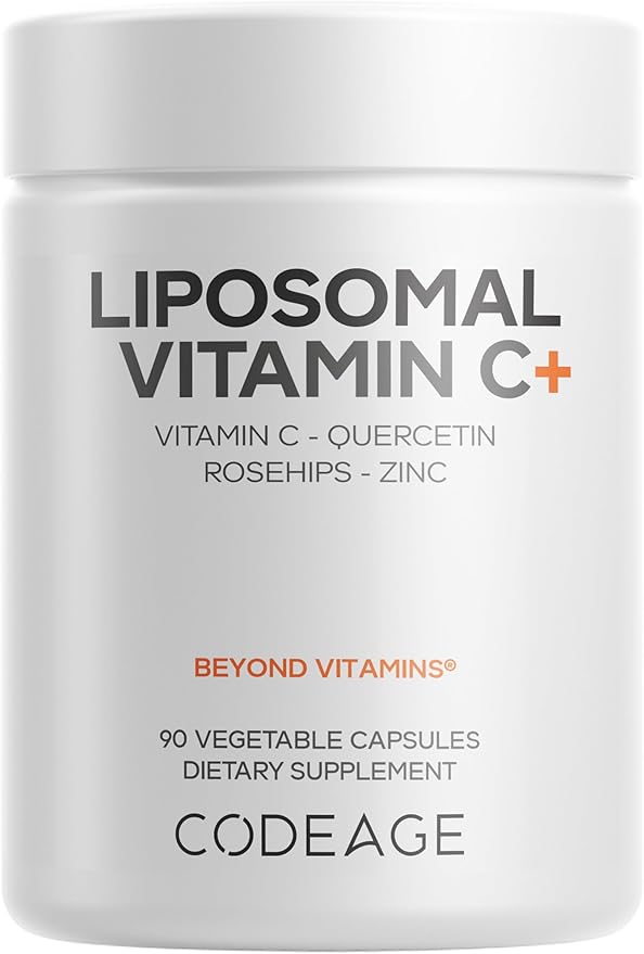 Codeage Liposomal Vitamin C Vitamins with Zinc Elderberry Citrus Bioflavonoids Ascorbic Acid Quercetin &amp Rose Hips Fruit Vitamina C Liposomal Supplement Pills - Non-GMO Vegan - 90 Capsules