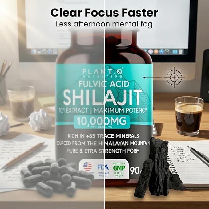 Pure Himalayan Shilajit Capsules - 10000mg Maximum Potency | Fulvic Acid + 85 Trace Minerals | Energy Boost Immune Support Cognitive Function | 90 Veggie Pills for Men &amp Women