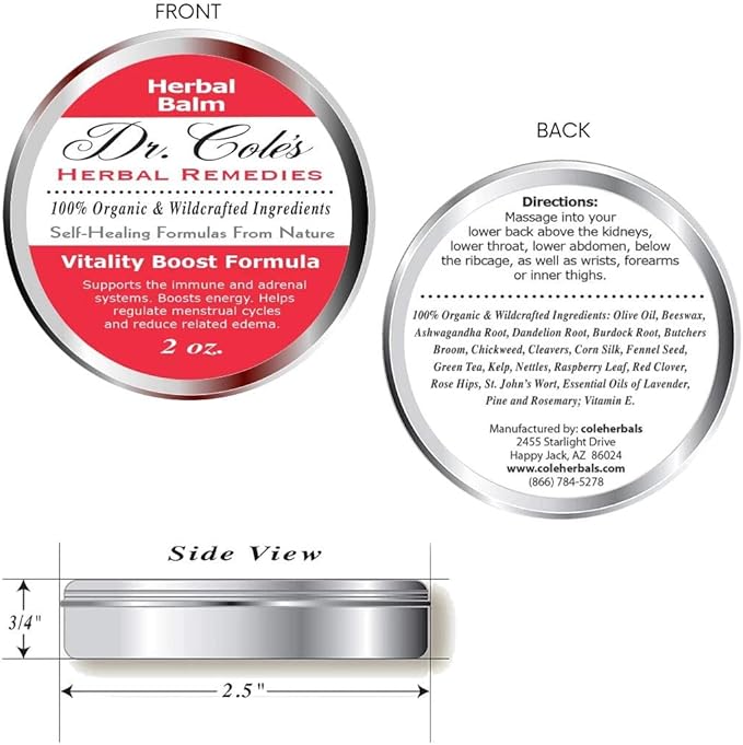 Dr. Cole’s Organic Herbal Vitality Boost Balm - May Assist with Low Energy &amp Adrenal Fatigue