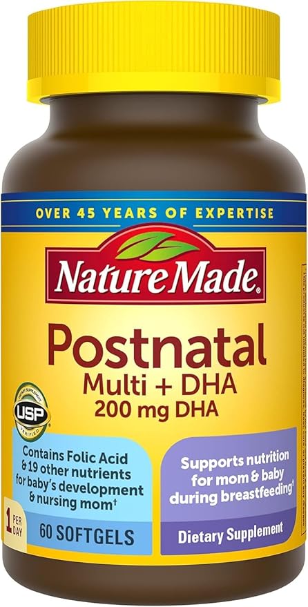 Nature Made Postnatal Multivitamin + DHA 200 mg 60 Softgels to Support Nursing Moms &amp Babies During Breastfeeding Postnatal Vitamins &amp Nutrients Include Iron Vitamin D3 Calcium Iodine