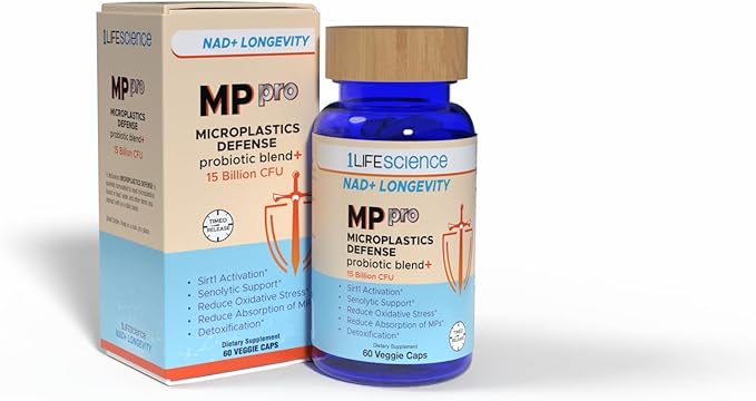1LifeScience NAD+ Longevity Microplastics Defense Support Supplement – Probiotic Blend with NMN – Supports Digestive &amp Cellular Health – cGMP Made in USA – 60 Veggie Capsules