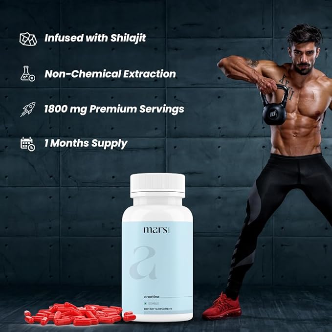 mars by GHC Micronized Creatine Monohydrate Capsules with Shilajit &amp Ashwagandha | Overall Well-Being | 240 Count | Pack of 2